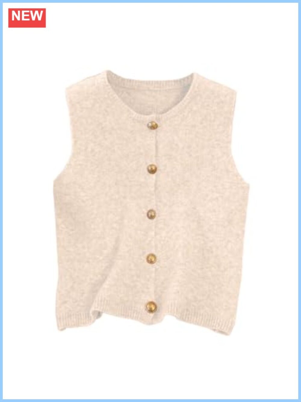 Button Down Knit Sweater Vest Sleeveless Crewneck Lightweight